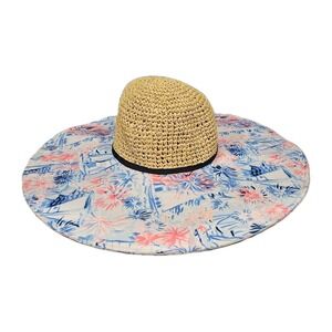 Lilly Pulitzer Beach Hat Pink Blue Floral Brim Sun Floppy Sea to Shining Sea